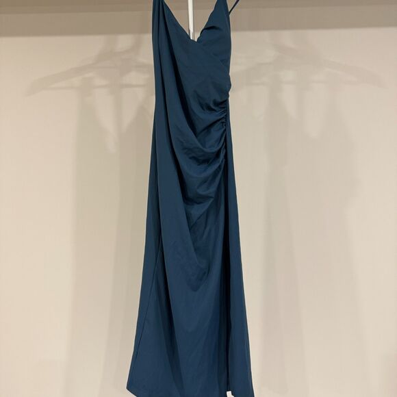 HALARA NWT Softly Zero Ruched Lace Up Bodycon Dress Ink Green Size Small - Picture 3 of 8